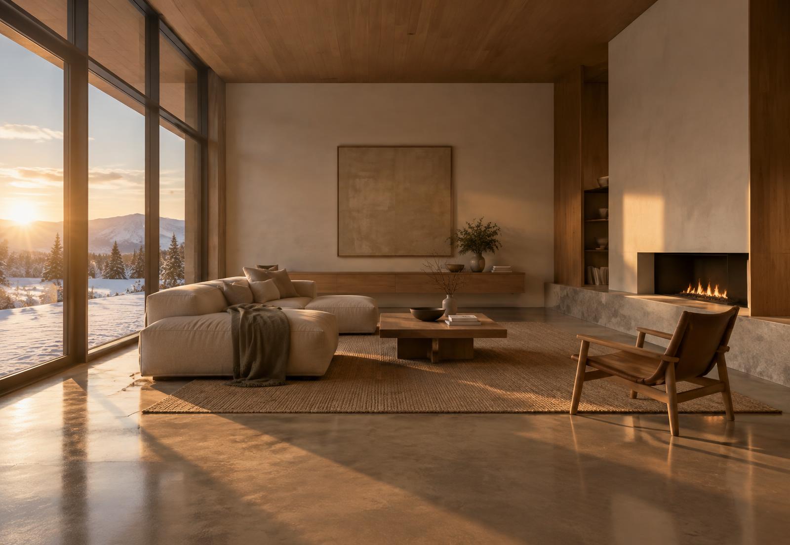 Warm modern living room in winter light