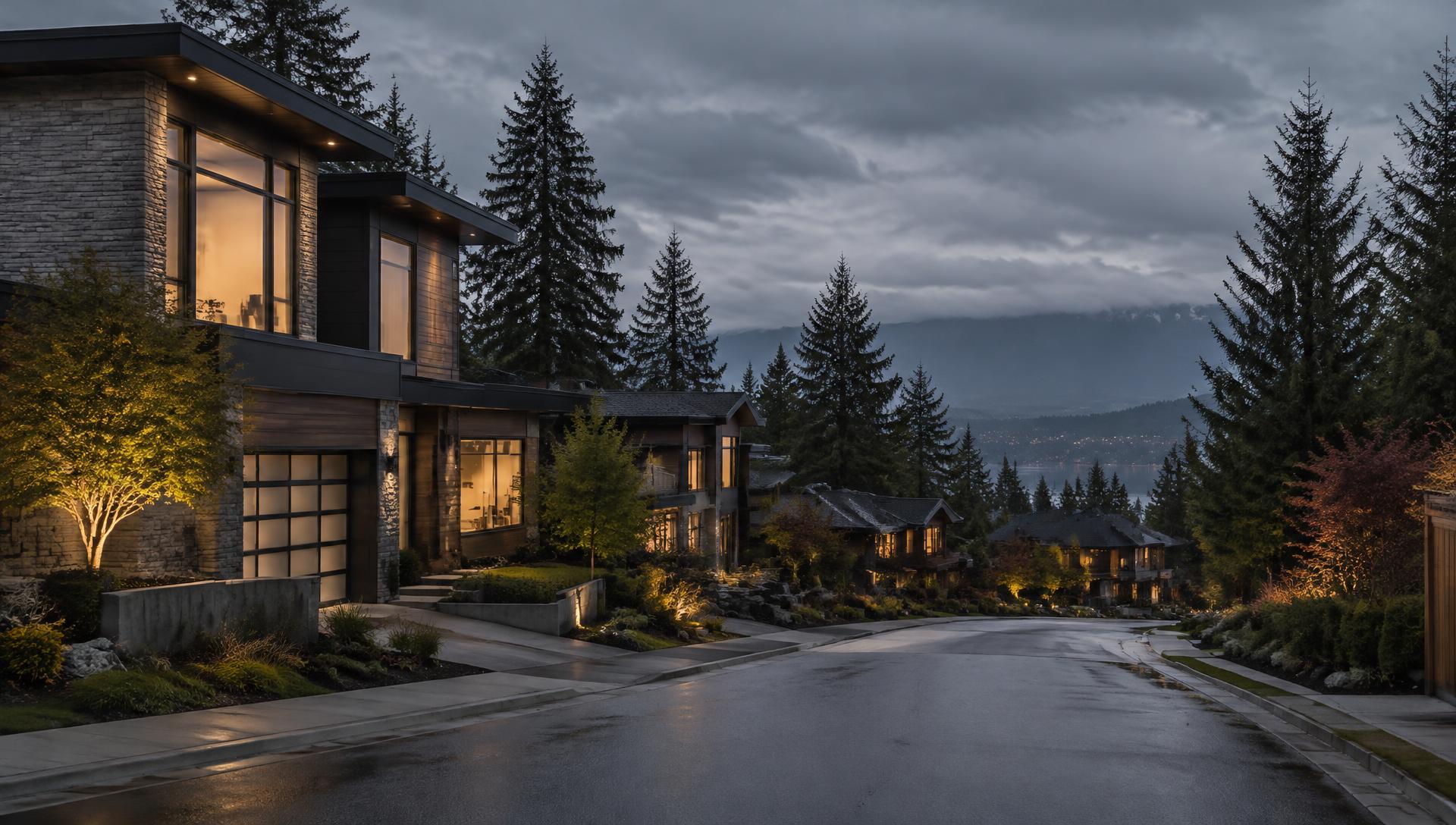 Residential street at dusk in the Pacific Northwest
